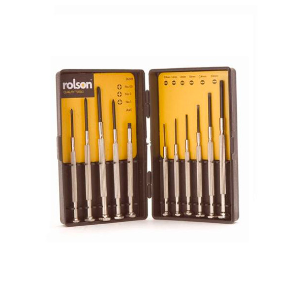 Rolson Tools Precision Screwdriver Set, 11 Piece (includes Awl & Pin Punch)