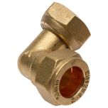 Brass Compression Fittings, Angled Tap Connectors, 15mm x 1/2" BSP