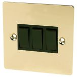 3-Gang 2-Way Light Switch, Flat Brassed/ Black Insert