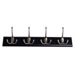 Triple Hat & Coat Hooks, 4 x Bright Chrome Hooks on Black Rail, 450 x 70mm