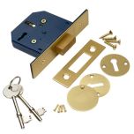 3-Lever Deadlock, Brassed Strike Plate (Includes 2 x Keys & 2 x Escutcheons) 75mm