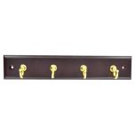 Key Hooks, 4 x Brass Plated Hooks on Mahogany Rail, 230 x 45mm