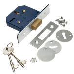 3-Lever Deadlock, Chrome Plated Strike Plate (Includes 2 x Keys & 2 x Escutcheons) 63mm