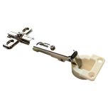Slide-On Sprung Full Overlay 95° Cabinet Hinges, Open Slot Cruciform Plate, ZP Steel & White Nylon Cup 26mm (2 Pack)