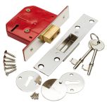 5-Lever Deadlock, Nickeled Strike Plate (Includes 2 x Keys & 2 x Escutcheons) 63mm