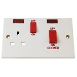 2-Gang Double Pole Cooker Switch & 3-Pin Switched Socket with Neons, 45 Amp