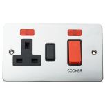 1-Gang Cooker Switch Socket with Neon, 45 Amp Flat Chrome/ Black Insert