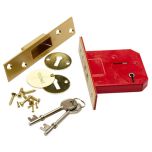 5-Lever Deadlock, Brassed Strike Plate (Includes 2 x Keys & 2 x Escutcheons) 63mm