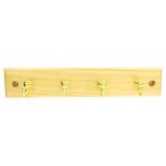 Key Hooks, 4 x Brass Plated Hooks on Pine Rail, 230 x 45mm