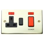 1-Gang Cooker Switch Socket with Neon, 45 Amp, Raised Curved Edge Style, Brass