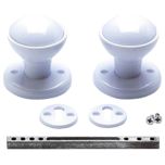 Mortice Door Knob Set, Pair White Plastic with Fittings, 47.5mm Knob Diameter