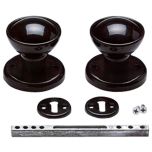 Mortice Door Knob Set, Pair Black Plastic with Fittings, 47.5mm Knob Diameter