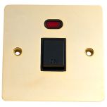 Double Pole Switch with Neon, 20 Amp Flat Brass/ Black Insert