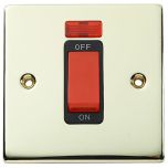 Double Pole Switch with Neon, 45 Amp, Brass, Raised Curved Edge Style