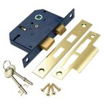 3-Lever Sashlock, 75mm with Brassed Strike Plate and 2 Keys