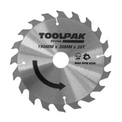 Toolpak Trade Wood Professional TCT Circular Saw Blade, 190mm x 30mm x 20 Teeth