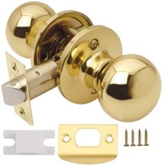 Passage Door Latch Knob Set, Pair Solid Polished Brass with Tubular Mortice, 58mm Diameter