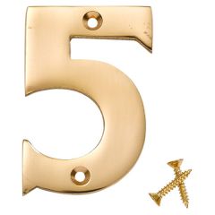 Lacquered Solid Brass Numeral, 75mm Number 5
