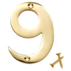 Lacquered Solid Brass Numeral, 75mm Number 9