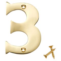 Lacquered Solid Brass Numeral, 75mm Number 3