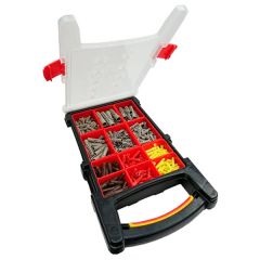 Assortment of Grey Heavy Duty Rimless Nylon & Standard Colour/Size Wall Plugs, 650 Pieces in a 12 Compartment Carry Case.