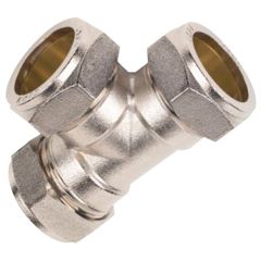 Brass Compression Fitting, Equal Tees, Chrome Plated 15mm