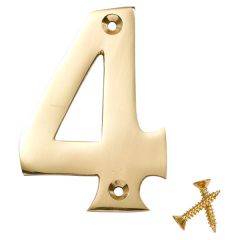 Lacquered Solid Brass Numeral, 75mm Number 4