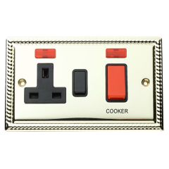 1-Gang Cooker Switch Socket with Neon, 45 Amp Georgian Brass