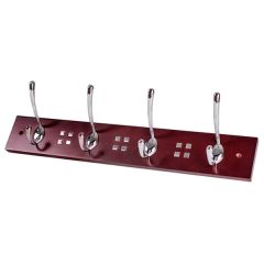 Hat & Coat Hooks, 4 x Bright Chrome Hooks on Mahogany Rail with Chrome Inserts, 450 x 75mm