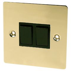 2-Gang 2-Way Light Switch, Flat Brassed/ Black Insert