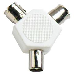 Coaxial Cable Y Splitter, 1 x Male Socket & 2 x Female Sockets, White