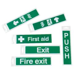 Peelable Fire Exit Sign on Green Background, 200 x 50mm