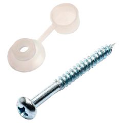 Twin Thread Pozi Round Head Roofing Screws, BZP 10 x 2" with Clear Caps & Washers (50 Pack)