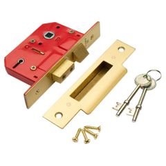 5-Lever Sashlock, 75mm with Brassed Strike Plate and 2 Keys