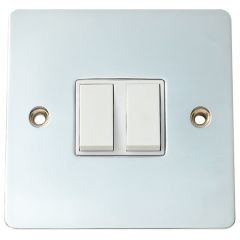 2-Gang 2-Way Light Switch, Flat Bright Chrome/ White Insert