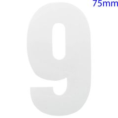 White Self Adhesive Vinyl Numeral, 75mm Number 9