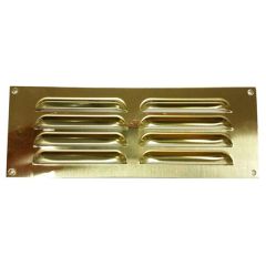Louvered Vent Cover, Polished Brass Surface Mounting, Outer Dimensions: 8.75" x 3"