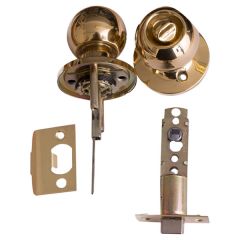 Privacy Door Latch Knob Set, Pair Solid Polished Brass with Tubular Mortice, 58mm Diameter