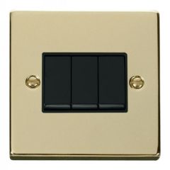 3-Gang 2-Way Light Switch, Polished Brass, Raised Curved Edge Style