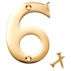 Lacquered Solid Brass Numeral, 50mm Number 6