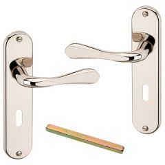 Urfic 110-465-04 LK Knightsbridge Lever Lock on Backplate, Polished Nickel 185mm