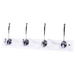 Ball End Hat & Coat Hooks, 4 x Bright Chrome Hooks on White Rail, 450 x 70mm