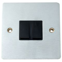 2-Gang 2-Way Light Switch, Flat Stainless Steel/ White Insert