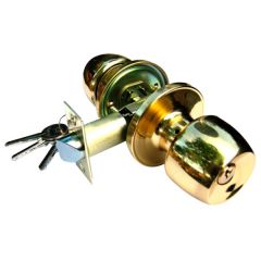 Entry Door Latch Knob Set, Pair Solid Polished Brass with Tubular Mortice and 2 x Keys, 58mm Diameter