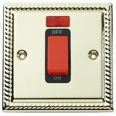 Double Pole Switch with Neon, 45 Amp Georgian Brass
