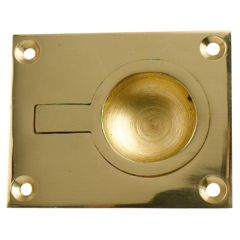 Rectangular Flush Ring Pull Handle, Solid Brass 65 x 50mm