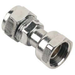 Brass Compression Fitting, Straight Tap Connectors, Chrome Plated 15mm x 1/2"