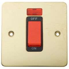 Double Pole Switch with Neon, 45 Amp Flat Brass/ Black Insert