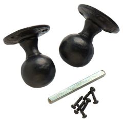 Round Knob Set, Pair Black Antique with Fittings, 45mm Diameter