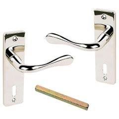 Urfic 110-45-04 LK Victoria Lever Lock on Backplate, Polished Nickel 150mm